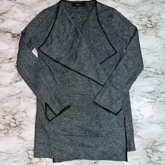 Zara Knit | Cardigan Open Front Contemporary Large Fold Over | Grey | Womens | M - Picture 1 of 7